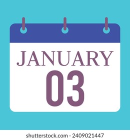 3 January Calendar. Blue Background. Vector Calendar.