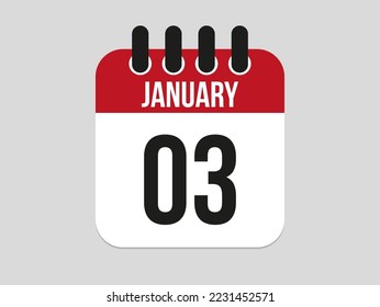 3 january calendar icon. Calendar template for the days of january. Red banner for dates and business