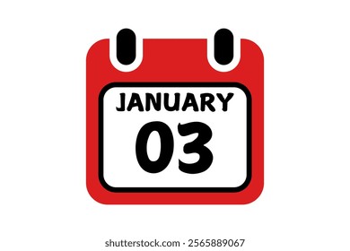 3 January calendar icon text page monthly web design on red, black and white background vector, icon, or illustration with the month of January 3