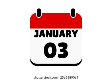 3 January calendar icon text page monthly web design on red, black and white background vector, icon, or illustration with the month of January 3