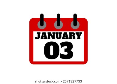 3 January calendar icon text page monthly web design on red, black and white background vector, icon, or illustration with the month of January 3