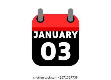3 January calendar icon text page monthly web design on red, black and white background vector, icon, or illustration with the month of January 3