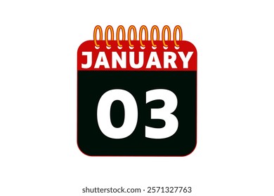 3 January calendar icon text page monthly web design on red, black and white background vector, icon, or illustration with the month of January 3