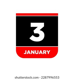 Icono vectorial del calendario 3 de enero. Página de tarjeta de 3 ene. 