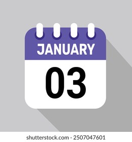 3 enero Diseño web mensual de la página de texto del icono del calendario.