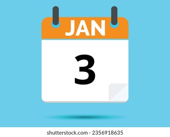3 January. Flat icon calendar isolated on blue background. Vector illustration