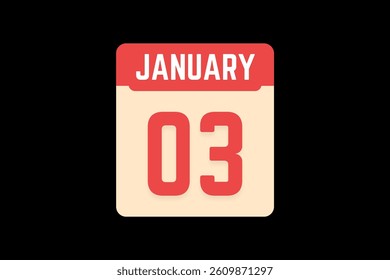 3 January icon text page monthly web design on coral, white, tangerine and black background vector, icon, or illustration with the month of January 3