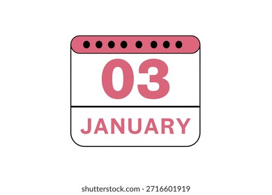 3 mês de janeiro vetor dia único, ilustração, calendário com pêssego, preto e branco ícone de calendário de fundo de cor de 3 de janeiro