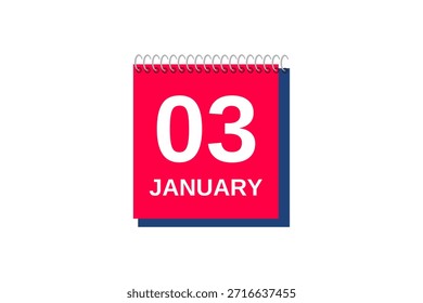 3 de enero mes Vector de un solo día, ilustración, calendario con rojo, azul y blanco color de fondo icono de calendario del 3 de enero