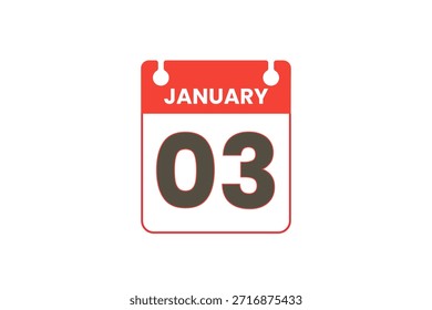 3 de enero mes Vector de un solo día, ilustración, calendario con rojo, negro y blanco color de fondo icono de calendario de enero 3