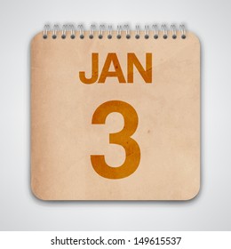 3 January on Old Notebook Vector