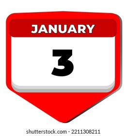 3 January vector icon calendar day. 3 date of January. Third day of January. 3rd date number. 3 day calendar. Three date. Vector illustration
