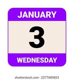 3 January, Wednesday. Date template. Useful design for calendar or event promotion. Vector illustration EPS 10 File. Isolated on white background. 
