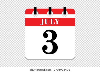 Vector Icono de calendario del 3 de julio, ícono de calendario del mes de 3 fechas de julio, ícono de calendario del 3 de julio, ícono de calendario del Vector.