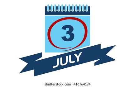 3 July Calendar with Ribbon