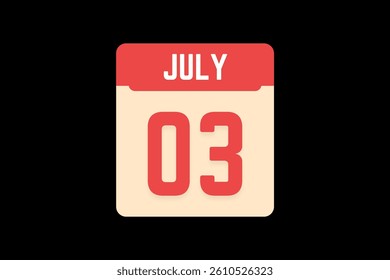 3 July icon text page monthly web design on coral, white, tangerine and black background vector, icon, or illustration with the month of July 3