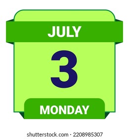 3 July, Monday. Date template. Useful design for calendar or event promotion. Vector illustration EPS 10 File. Isolated on white background.