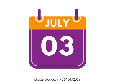 3 july month single day vector, illustration, calendar with orange, purple, ash and white color background calendar icon of july 3