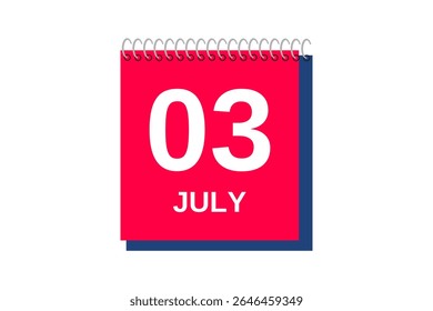 3 july month single day vector, illustration, calendar with red, blue and white color background calendar icon of july 3