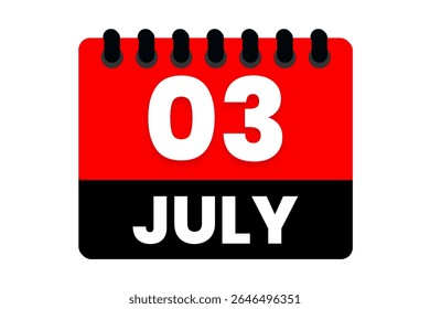 3 july month single day vector, illustration, calendar with red, black and white color background calendar icon of july 3
