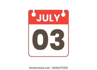 3 july month single day vector, illustration, calendar with red, black and white color background calendar icon of july 3