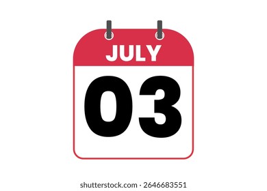 3 july month single day vector, illustration, calendar with red, black and white color background calendar icon of july 3