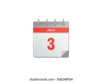 3 July red calendar vector illustration on white background