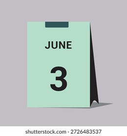 3 june calendar date icon minimal desk calendar vector illustration