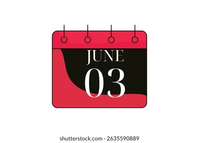 3 June calendar icon text page monthly web design on red, black and white background vector, icon, or illustration with the month of June 3