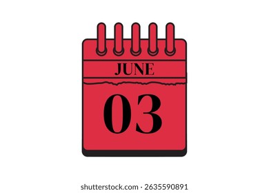 3 June calendar icon text page monthly web design on red, black and white background vector, icon, or illustration with the month of June 3