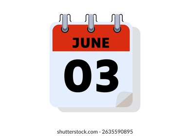 3 June calendar icon text page monthly web design on red, black and white background vector, icon, or illustration with the month of June 3