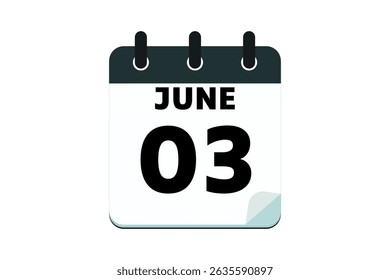 3 June calendar icon text page monthly web design on red, black and white background vector, icon, or illustration with the month of June 3