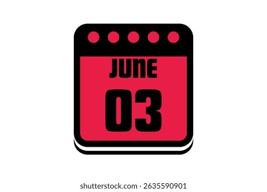 3 June calendar icon text page monthly web design on red, black and white background vector, icon, or illustration with the month of June 3