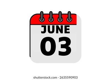 3 June calendar icon text page monthly web design on red, black and white background vector, icon, or illustration with the month of June 3