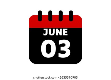 3 June calendar icon text page monthly web design on red, black and white background vector, icon, or illustration with the month of June 3