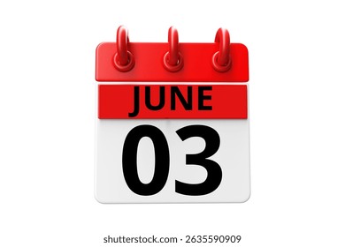 3 June calendar icon text page monthly web design on red, black and white background vector, icon, or illustration with the month of June 3