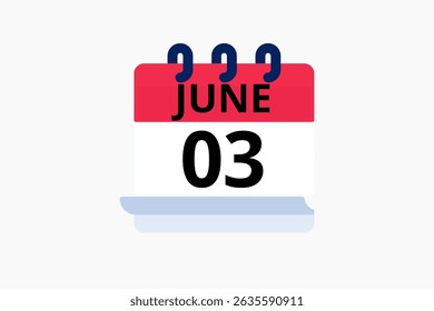 3 June calendar icon text page monthly web design on red, black and white background vector, icon, or illustration with the month of June 3