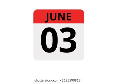 3 June calendar icon text page monthly web design on red, black and white background vector, icon, or illustration with the month of June 3