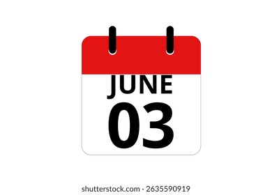 3 June calendar icon text page monthly web design on red, black and white background vector, icon, or illustration with the month of June 3