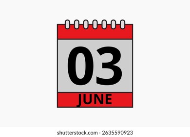3 June calendar icon text page monthly web design on red, black and white background vector, icon, or illustration with the month of June 3
