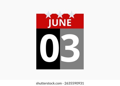 3 June calendar icon text page monthly web design on red, black and white background vector, icon, or illustration with the month of June 3