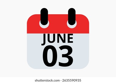 3 June calendar icon text page monthly web design on red, black and white background vector, icon, or illustration with the month of June 3