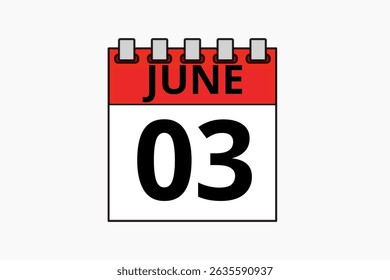 3 June calendar icon text page monthly web design on red, black and white background vector, icon, or illustration with the month of June 3