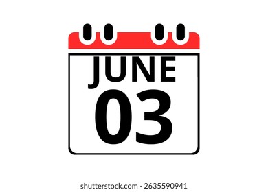 3 June calendar icon text page monthly web design on red, black and white background vector, icon, or illustration with the month of June 3