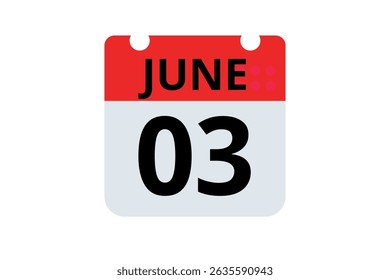 3 June calendar icon text page monthly web design on red, black and white background vector, icon, or illustration with the month of June 3