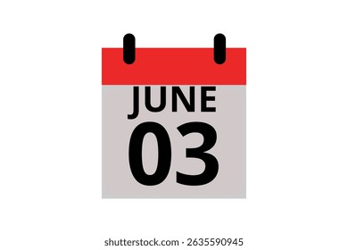 3 June calendar icon text page monthly web design on red, black and white background vector, icon, or illustration with the month of June 3