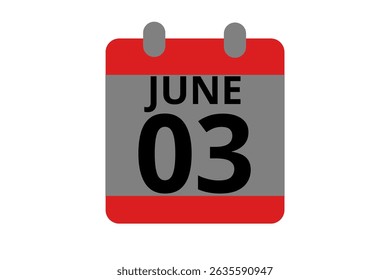 3 June calendar icon text page monthly web design on red, black and white background vector, icon, or illustration with the month of June 3