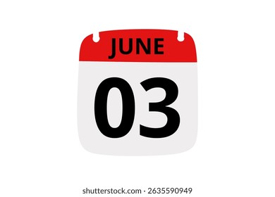 3 June calendar icon text page monthly web design on red, black and white background vector, icon, or illustration with the month of June 3