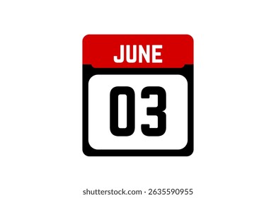 3 June calendar icon text page monthly web design on red, black and white background vector, icon, or illustration with the month of June 3
