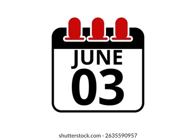 3 June calendar icon text page monthly web design on red, black and white background vector, icon, or illustration with the month of June 3